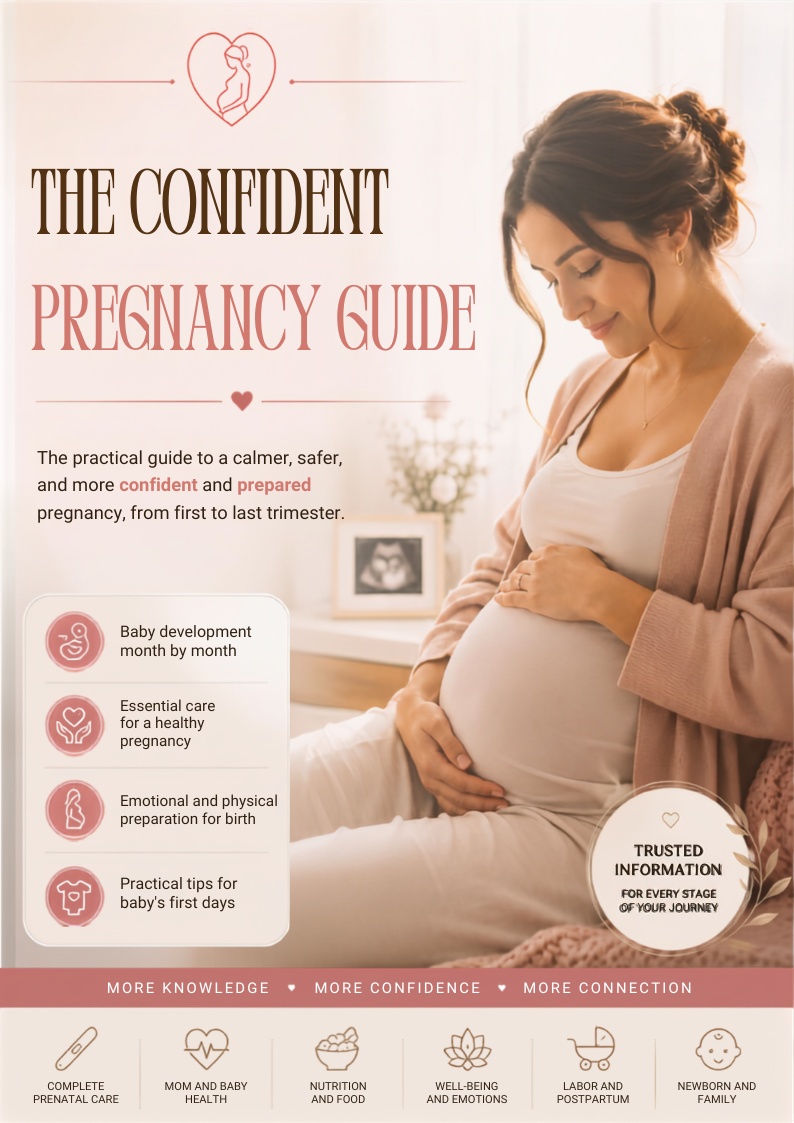 Cover of The Confident Pregnancy Guide e-book, showing a pregnant woman gently holding her belly